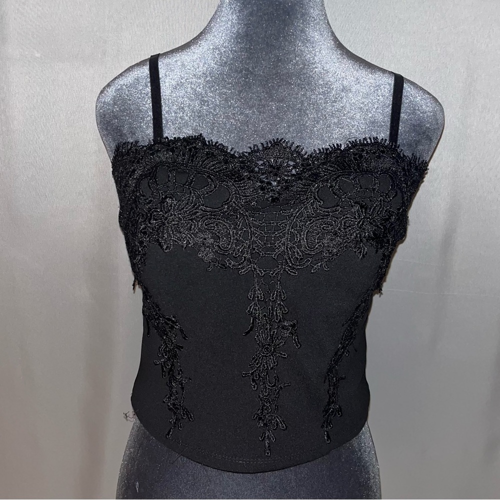 Black Top with Lace Design
